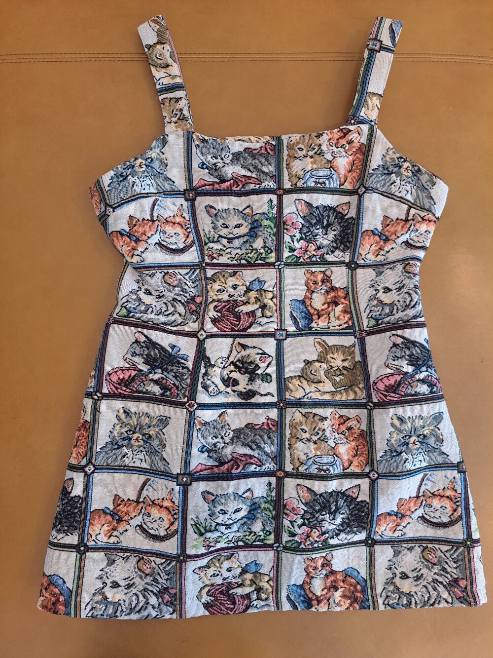 Vintage  Cat Theme Tapestry Mini Dress